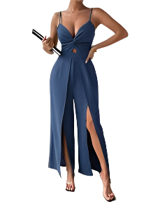 SHEIN Raffinéa Split Hem Casual Summer Jumpsuit With Twisted Knot Straps