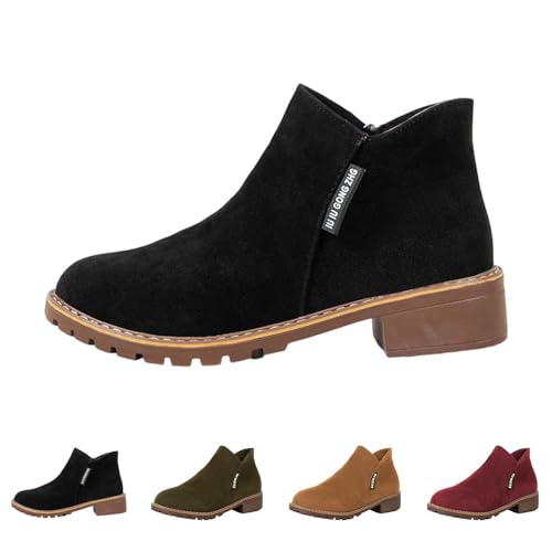 Low Heel Ankle Boots Slip On Platform Comfortable Booties Wide Width Faux Suede Dressy Chelsea Chunky Boots Promo