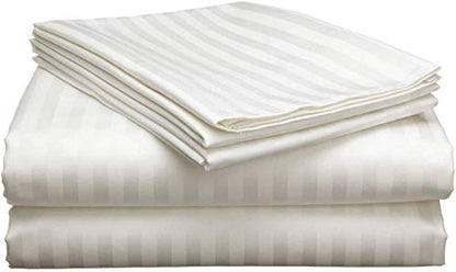 King Size 100% Egyptian Cotton 600 Thread Count 4Pcs Sheets Set - 15" Inch Deep Pocket, Smooth Home & Soft Sateen Weave, Premium Quality Hotel Bedding, Ivory Striped