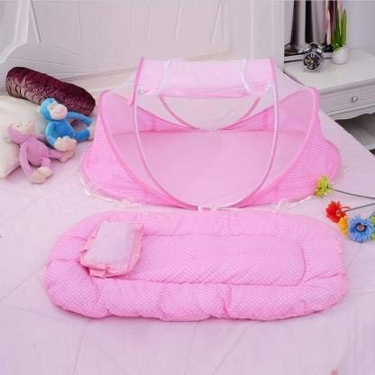 GOLKIPAR Portable Folding Baby Mosquito net with Sleeping pad & Soft Pillow 0-3 Years Old Baby Bed Canopy Indoor/Outdoor Decoration Bed Crib Travel Cot Tent Bedroom Cushion for Outdoor Camping Home Kid