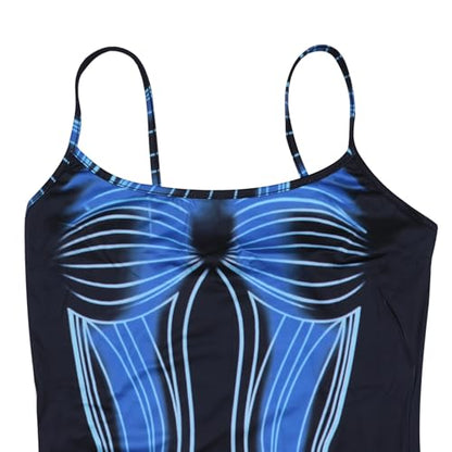 Women Sexy 3D Body Print Maxi Pencil Dress Sleeveless Cami Bodycon Dress Aesthetic Long Dresses Y2K Party Rave Outfits Black-Blue