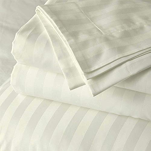 King Size 100% Egyptian Cotton 600 Thread Count 4Pcs Sheets Set - 15" Inch Deep Pocket, Smooth Home & Soft Sateen Weave, Premium Quality Hotel Bedding, Ivory Striped