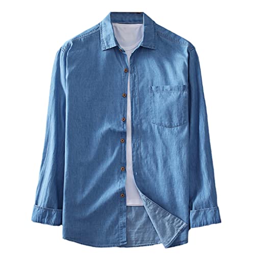 UIOKLMJH Men's Long Sleeve Summer Denim Shirt Casual Elegant Workwear Jacket Light Blue