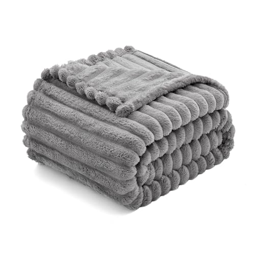 MIULEE Fleece Throw Blanket Flannel Soft Warm Comfortable Throws for Sofa Corduroy Fluffy Blanket Bed Throw for Bedroom Couch Travel Kids Bedroom Accessories 60 * 80Inch Grey