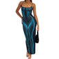 Women Sexy 3D Body Print Maxi Pencil Dress Sleeveless Cami Bodycon Dress Aesthetic Long Dresses Y2K Party Rave Outfits Black-Blue