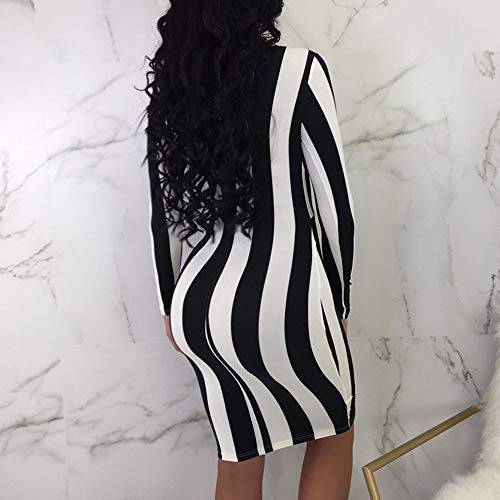 Night Sexy Dresses Evening Party Wedding Club Dress for Women Stripe Printed Deep V Neck Long sleeves Bandage Buttocks Dress (L, Black)