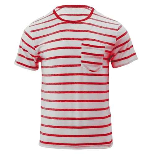 Ymosrh Black T Shirts for Men, Striped T-Shirt Casual Short Sleeve Tees Crew Neck Summer Beach Tshirts Tees (S, Red)