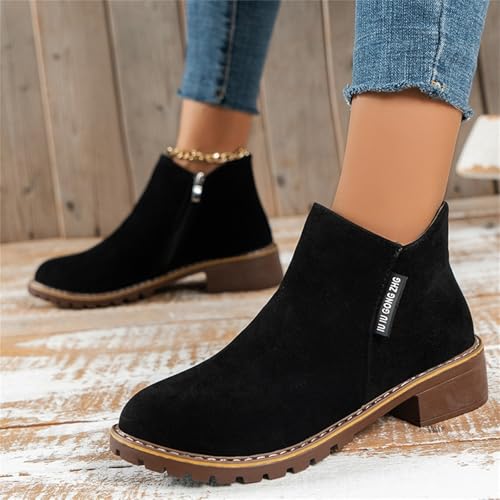 Low Heel Ankle Boots Slip On Platform Comfortable Booties Wide Width Faux Suede Dressy Chelsea Chunky Boots Promo