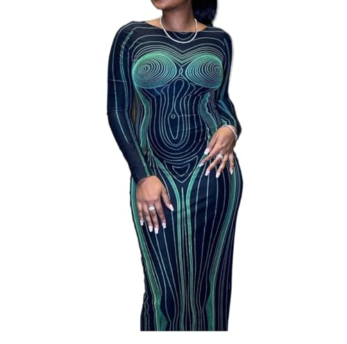 JEKKAH Women Fashion Long Sleeve Bodycon Streetwear Party Club Green Long Dress 2023 Fall Clothing Daily free shipping