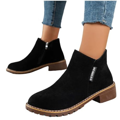 Low Heel Ankle Boots Slip On Platform Comfortable Booties Wide Width Faux Suede Dressy Chelsea Chunky Boots Promo