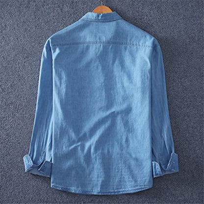 UIOKLMJH Men's Long Sleeve Summer Denim Shirt Casual Elegant Workwear Jacket Light Blue