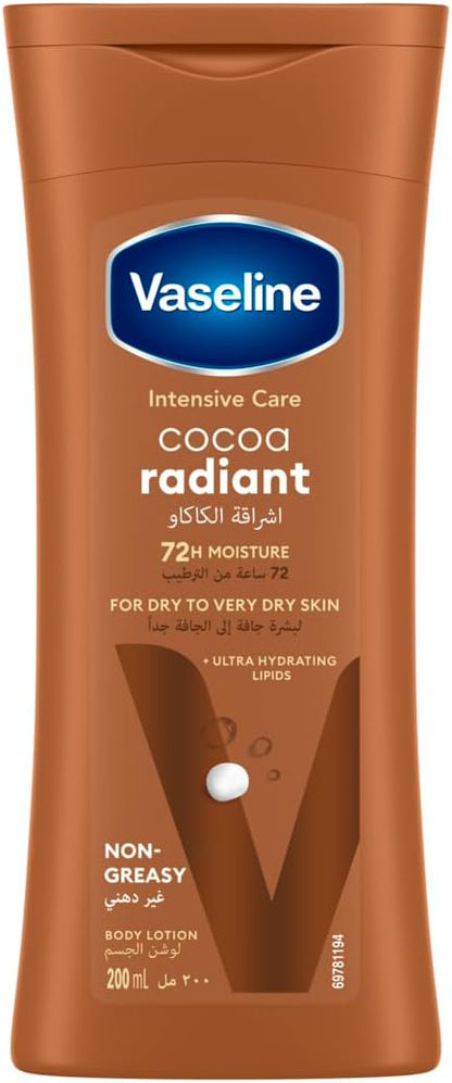 Vaseline® Body Lotion intensive care cocoa radiant made with 100% pure cocoa butter for a natural glow 200ML Beauty