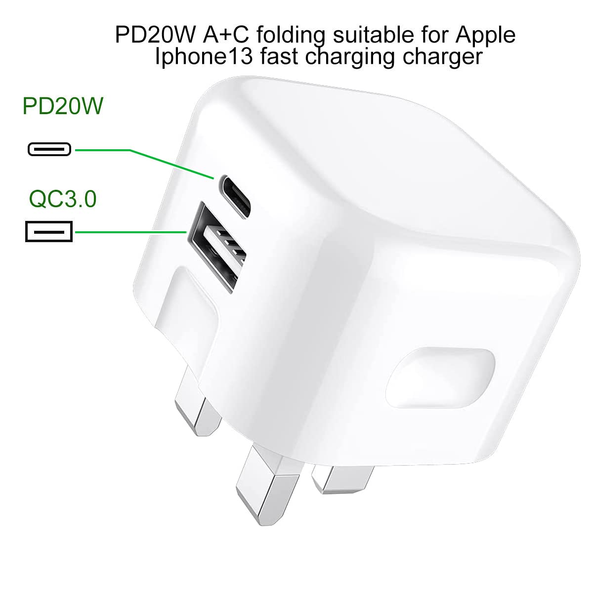 USB C Charger Plug, 20W Dual Ports USB A + USB C PD Wall Fast Charger For Samsung Galaxy A15/A25/A35/A55/A14/A34/A54/A13 5G/A23/A33/A53/A04s/M23/M33/M53 5G Charger Adapter with Cable (WHITE)