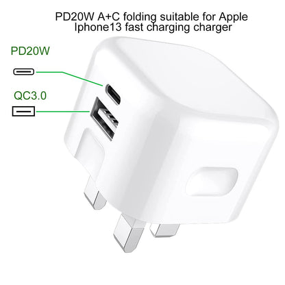 USB C Charger Plug, 20W Dual Ports USB A + USB C PD Wall Fast Charger For Samsung Galaxy A15/A25/A35/A55/A14/A34/A54/A13 5G/A23/A33/A53/A04s/M23/M33/M53 5G Charger Adapter with Cable (WHITE)