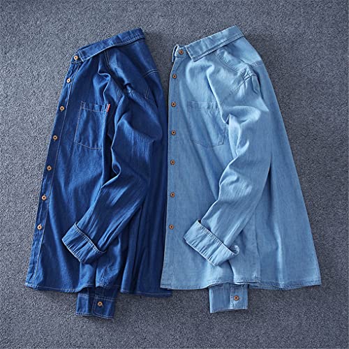 UIOKLMJH Men's Long Sleeve Summer Denim Shirt Casual Elegant Workwear Jacket Light Blue