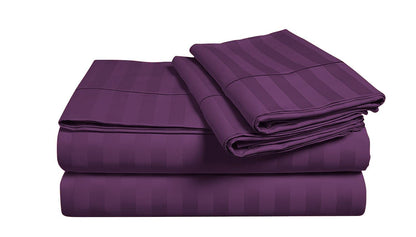 Plum Stripe 4 Piece Waterbed Sheets 100% Egyptian Cotton 6 Inch Deep Pocket Attached Waterbed Home Sheet Set 800 Thread Count (King/Cal King - Size)