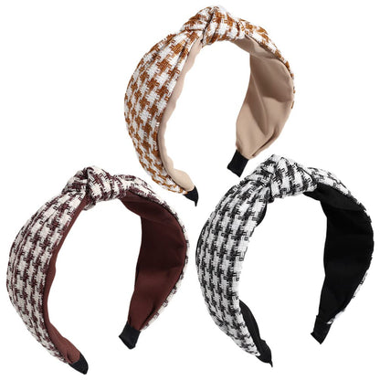 Knotted Headbands Houndstooth Print Headwraps Boho Wide Headwear Cosmetic Hair Band Retro Head Wraps Fashionable New ArrivalHair Hoop Hair Styling Accessories for Women Girls