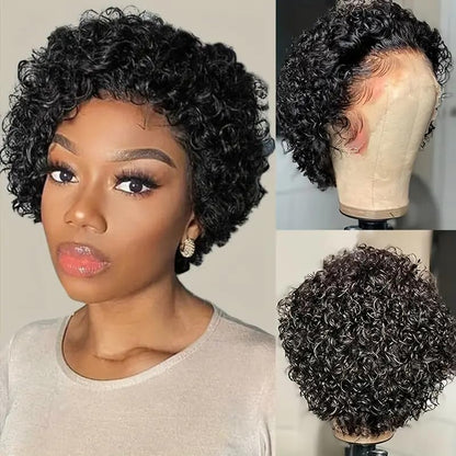 ZARUFS Premium Pixie Cut Human Hair Wig - Short, Water Wave Curls - HD Lace Front, Pre-Plucked, 150% Density Wig for Women - Natural, Easy-Style, 13x1 Swiss Lace (Black)