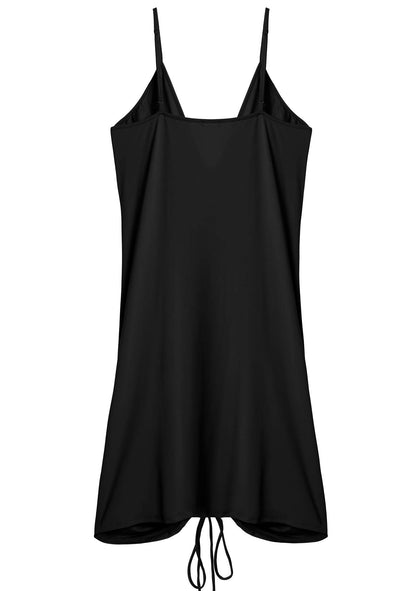 Titivate Women's V Neck Straps Sleeveless Sexy Backless Ruched Bodycon Mini Dress Black