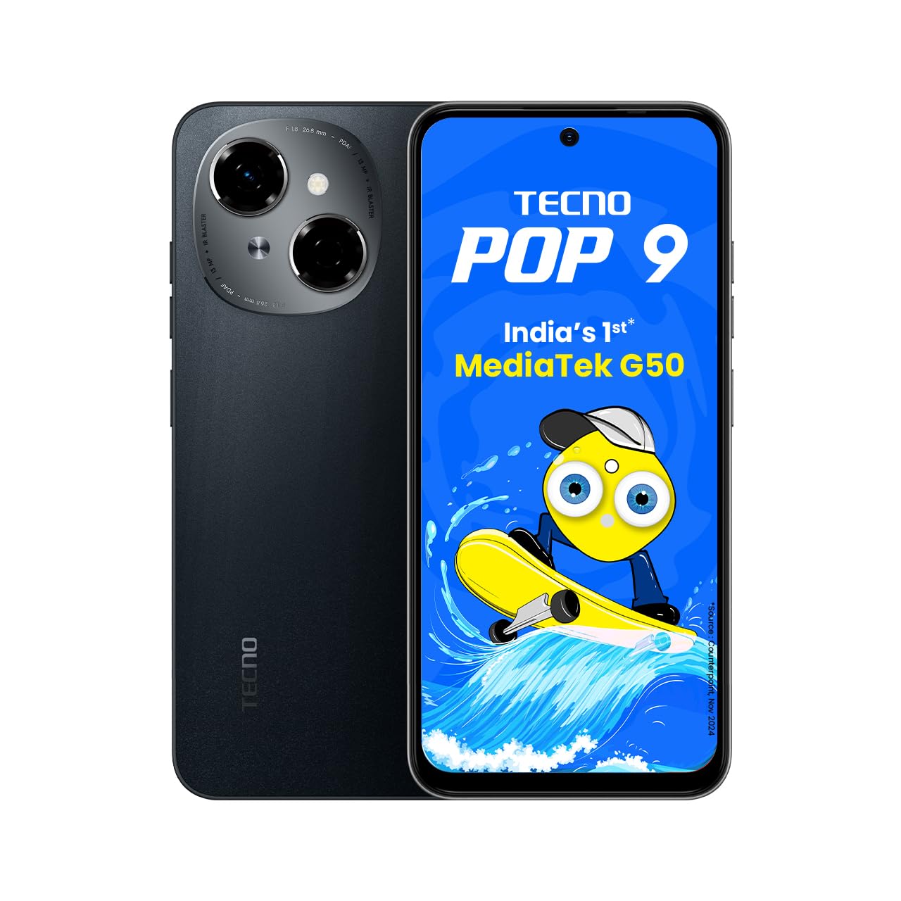 TECNO POP 9 (Startrail Black, 3GB+64GB) | IP54 Rated | IR Remote | Dual Speaker with DTS | 36 Month Lag Free Fluency | 15W Fast Charging Support | 5000 mAh Battery