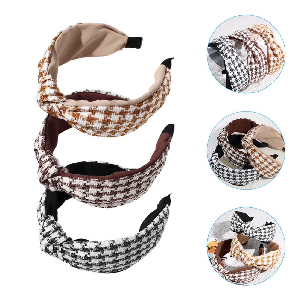 Knotted Headbands Houndstooth Print Headwraps Boho Wide Headwear Cosmetic Hair Band Retro Head Wraps Fashionable New ArrivalHair Hoop Hair Styling Accessories for Women Girls