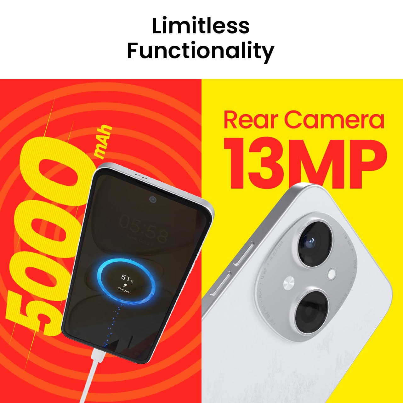 TECNO POP 9 (Glittery White, 3GB+64GB) |IP54 Rated | IR Remote | Dual Speaker with DTS | 36 Month Lag Free Fluency | 15W Fast Charging Support | 5000 mAh Battery