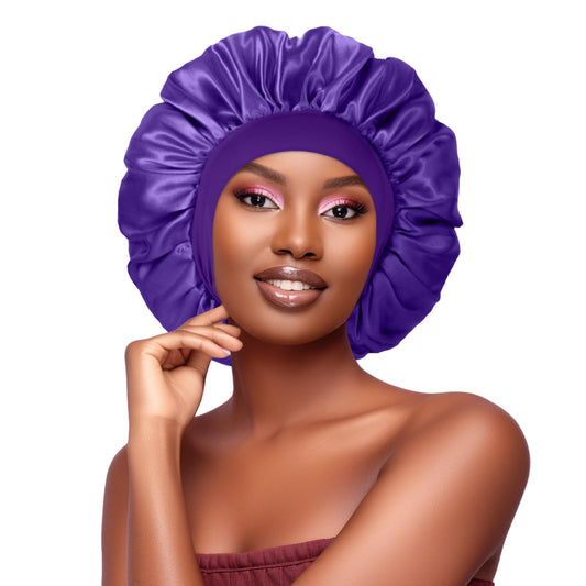 Satin Bonnet Silk Bonnet Hair Bonnet for Sleeping, Satin Hair Bonnets for Black Women for Braids(purple) shower cap