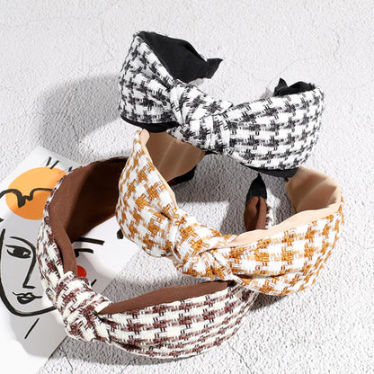 Knotted Headbands Houndstooth Print Headwraps Boho Wide Headwear Cosmetic Hair Band Retro Head Wraps Fashionable New ArrivalHair Hoop Hair Styling Accessories for Women Girls