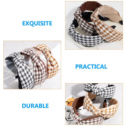 Knotted Headbands Houndstooth Print Headwraps Boho Wide Headwear Cosmetic Hair Band Retro Head Wraps Fashionable New ArrivalHair Hoop Hair Styling Accessories for Women Girls