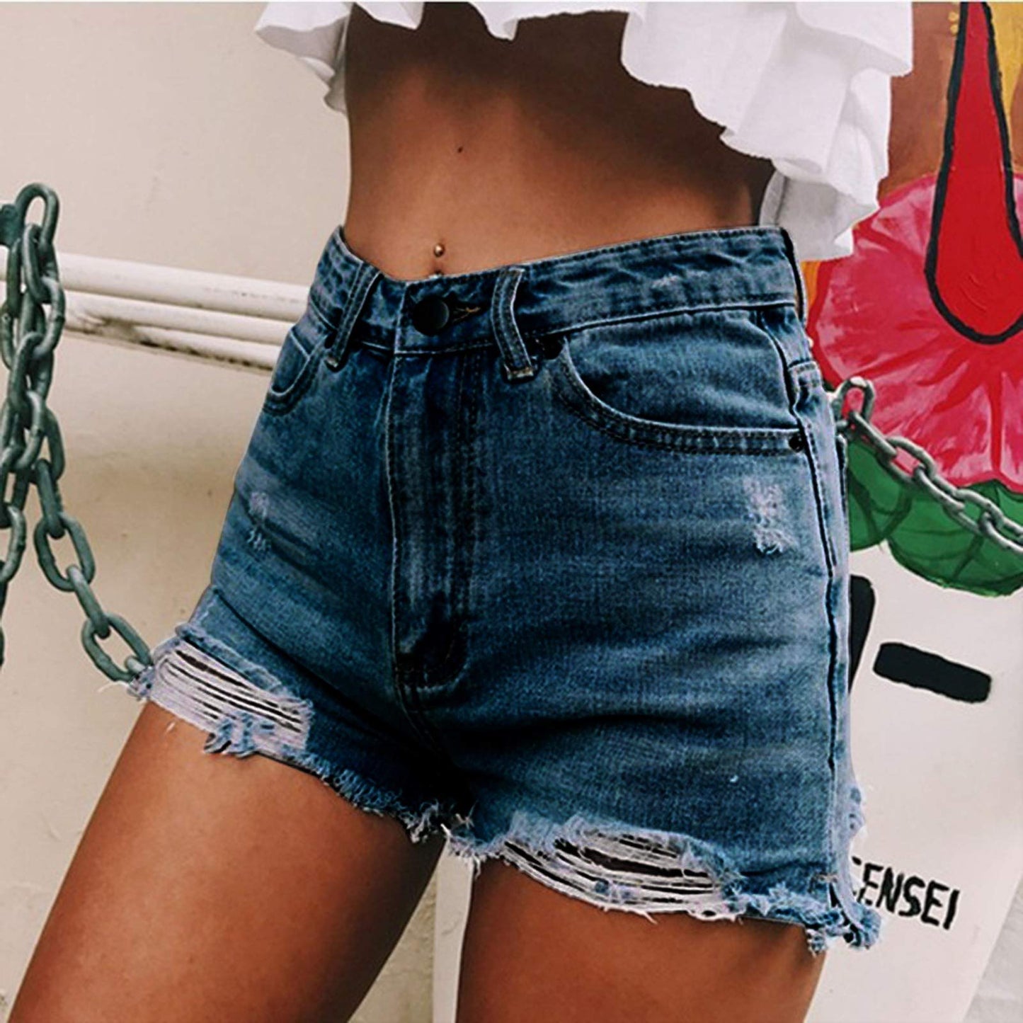 Jean Shorts for Women, Blue Summer Ripped Hot Pants High Waisted Denim Shorts Teen Girls Short Jeans, Small, Dark Blue