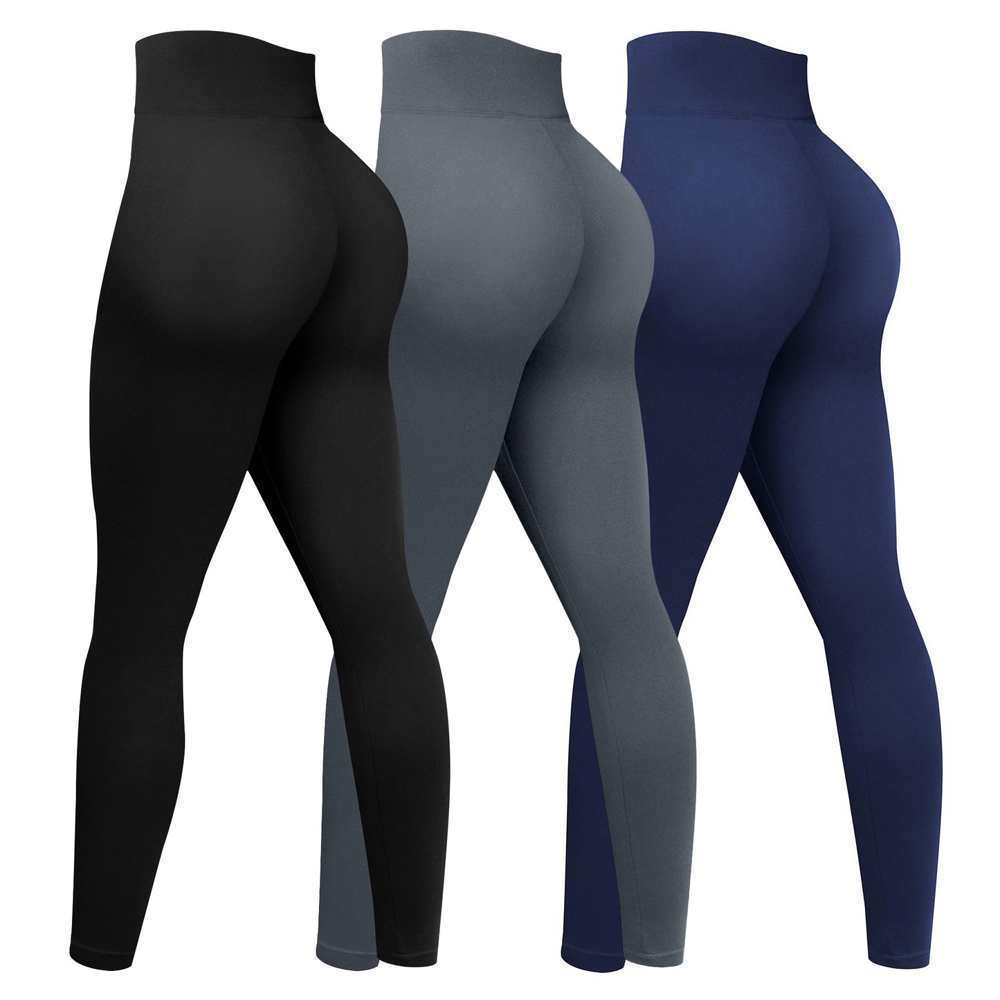 YESGG Leggings for Women - 3 Pairs High Waisted Black Leggings Women Grey Leggings for Women Tummy Control Yoga Navy Blue Leggings for Women Black Grey Navy Blue L/XL