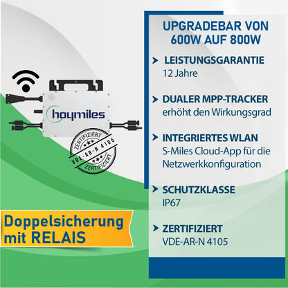 CamperGold® 880W Balkonkraftwerk - Solaranlage mit 2x440W Bifaziale Solarmodule, Hoymiles HMS-800W-2T Upgradefähiger WIFI Wechselrichter, Anker SOLIX E1600 Solarspeicher - Photovoltaik Komplettanlage