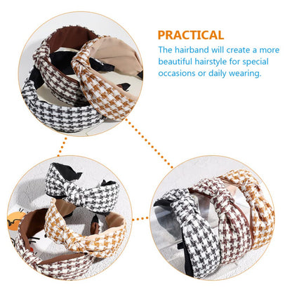 Knotted Headbands Houndstooth Print Headwraps Boho Wide Headwear Cosmetic Hair Band Retro Head Wraps Fashionable New ArrivalHair Hoop Hair Styling Accessories for Women Girls