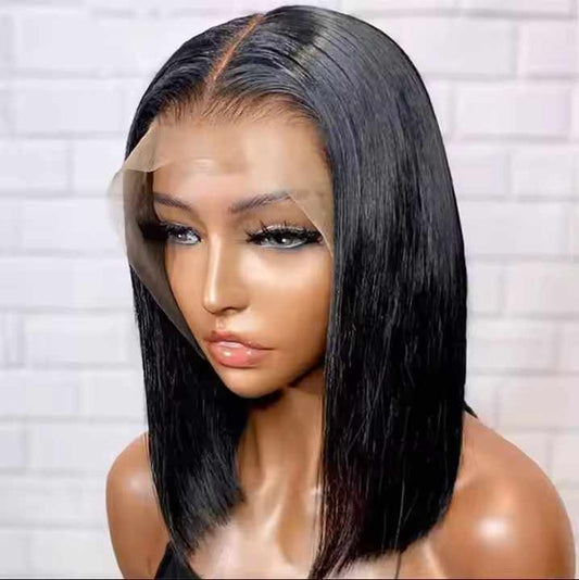 Natural Black Side Part HD Lace Frontal Bob Wig Bone Straight Brazilian Hair Wig for Black Women Made of Human Hair