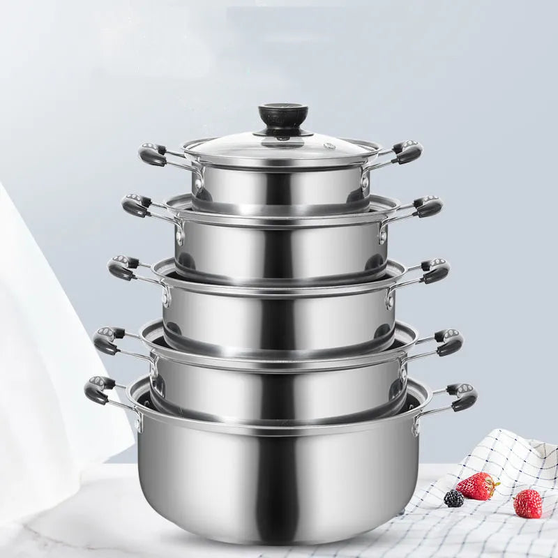 Kitchenware Cookware Multi-Purpose Cooker Stainless Steel Pot with Double Handle Soup Pot Stew Pot Steam Pot Set Milk Pot