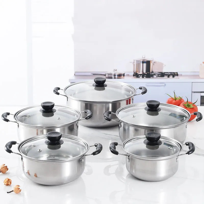 Kitchenware Cookware Multi-Purpose Cooker Stainless Steel Pot with Double Handle Soup Pot Stew Pot Steam Pot Set Milk Pot