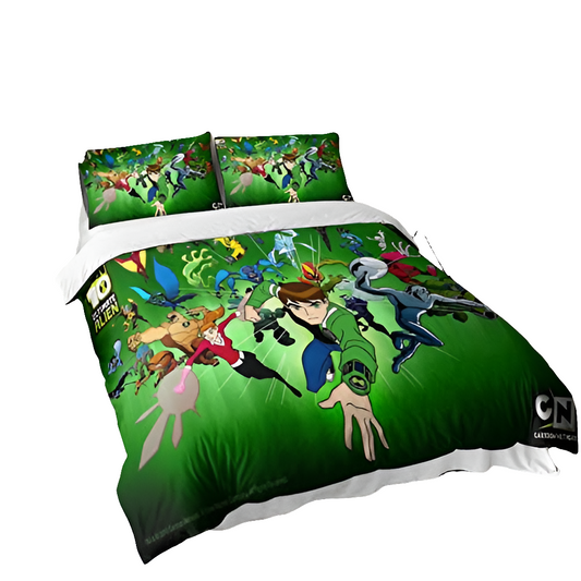 SEDOXX Ben 10 Hero Bedspread Animated Characters Bedspread, All Seasons Decorative 3 Pieces Microfiber Quilted Bed Throw And Pillowcase for Bedroom Decor Quilted Bedspreads Double（200x200cm）