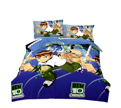 Viaancollection Kids Cartoon Ben Ten Printed Cotton Double Bed Sheet with 2 Pillow Covers