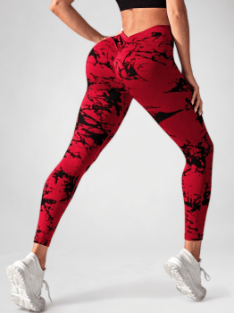 Tie Dye V-Neck Leggings (Red)